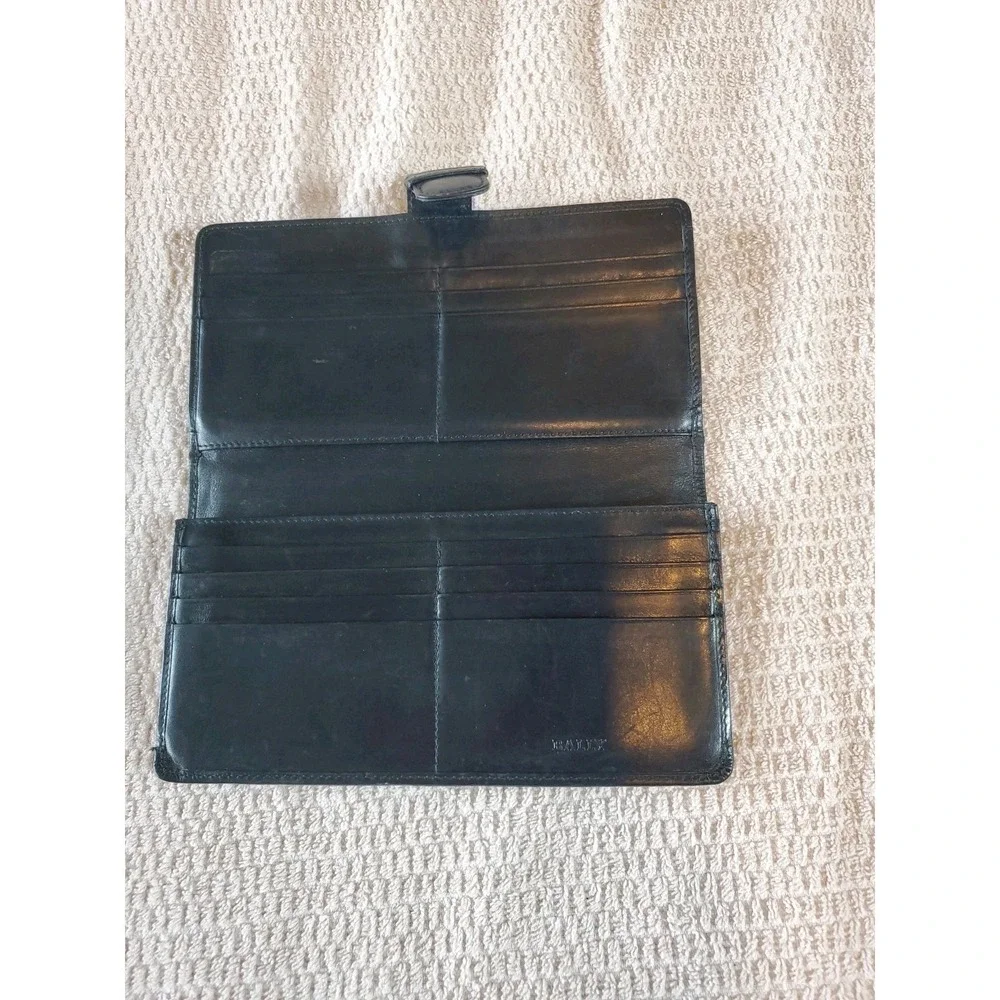 Bally Vtg Black Leather Kisslock Bifold Wallet Women Double B Logo Made In Italy